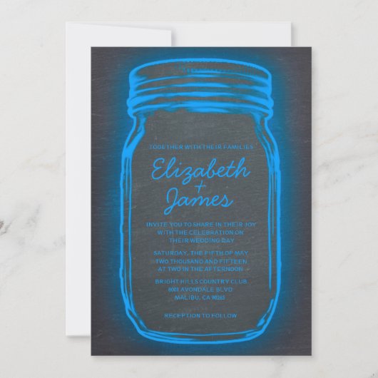 Blauwe  Mason Jar Wedding Invitations Kaart (Voorkant)