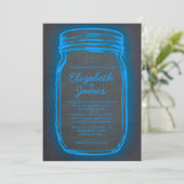 Blauwe  Mason Jar Wedding Invitations Kaart (Staand voorkant)