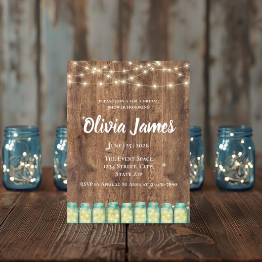 Blauwe Mason Pot & Sprookjeslichten Bruidsdiner Kaart