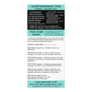 Blauwe Massage en Spa Brochure Card Reclamekaart