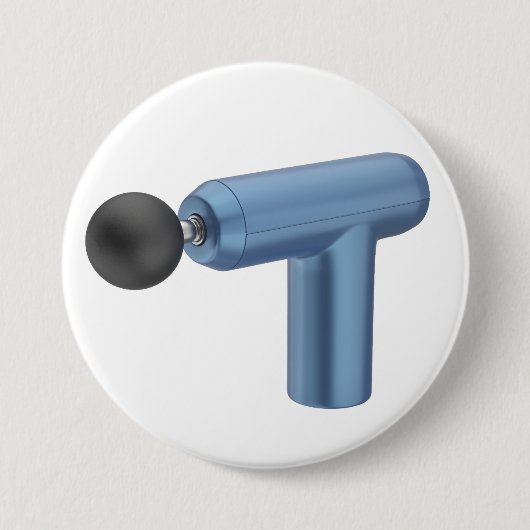 Blauwe massagepistool ronde button 7,6 cm (Voorkant)