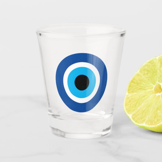 Blauwe Mati Evil Eye Grieks Symbool Shot Glass Glas (Voorkant)