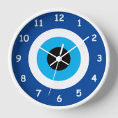 Blauwe Mati Evil Eye symbool ronde wandklok (Voorkant)