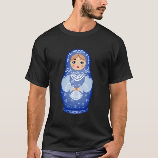 Blauwe Matryoshka Russische nestpop T-shirt (Voorkant)