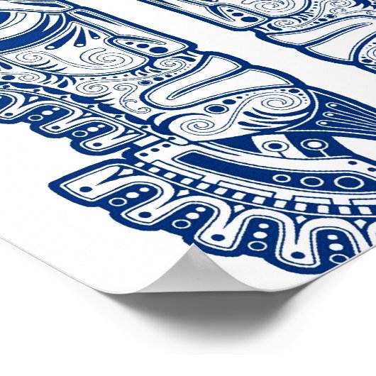 Blauwe Mayan Twins Mask Illusion on White Poster (Hoek)