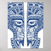Blauwe Mayan Twins Mask Illusion on White Poster (Voorkant)