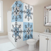 Blauwe medallion douchegordijn (In situ)