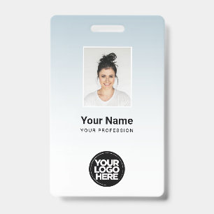 Blauwe Medewerker Foto Balk Code Logo Naam Gradiën Badge