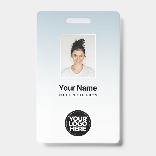 Blauwe Medewerker Foto Balk Code Logo Naam Gradiën Badge (Voorzijde)