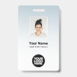 Blauwe Medewerker Foto Balk Code Logo Naam Gradiën Badge