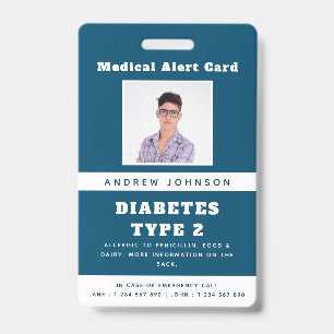 Blauwe medische alarm nood ID foto volwassene naam Badge