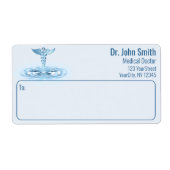 Blauwe Medische Hermes Rod Caduceus Water Ripples Etiket (Voorkant)