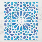 Blauwe Mediterraanse Tegel Monogram Trouwfeest Wijn Etiket (Enkel label)