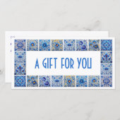 Blauwe mediterraanse tegels kader cadeaubon (Voorkant / Achterkant)