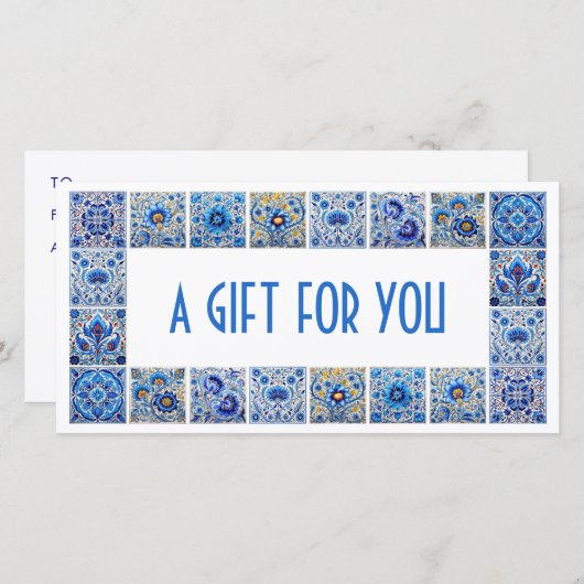 Blauwe mediterraanse tegels kader cadeaubon (Voorkant / Achterkant)