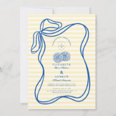 Blauwe Mediterrane Bow Citrus Stripe Wedding Kaart (Voorkant)