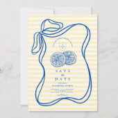 Blauwe Mediterrane Bow Citrus Stripe Wedding Save The Date (Voorkant)