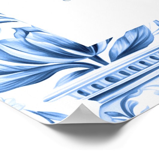 Blauwe mediterrane citroen bruiloft zitgrafiek poster (Hoek)