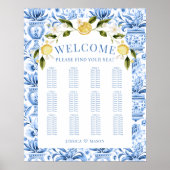 Blauwe mediterrane citroen bruiloft zitgrafiek poster (Voorkant)