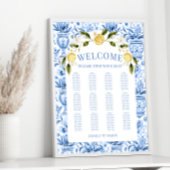 Blauwe mediterrane citroen bruiloft zitgrafiek poster