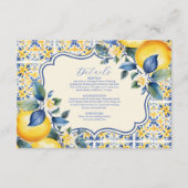 Blauwe mediterrane Italiaanse Tegel en Lemon Weddi Informatiekaartje (Voorkant)