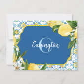 Blauwe mediterrane monogram naam (namen) bedankkaart (Voorkant)