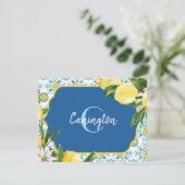 Blauwe mediterrane monogram naam (namen) bedankkaart (Staand voorkant)