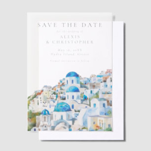 Blauwe Mediterrane Silhouette Trouwkaart Save the Vellum Uitnodigingen