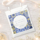 Blauwe Mediterrane Tegel & Citrus bruiloft gunstta Bedankzakje (Geknipt)