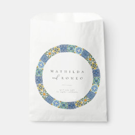 Blauwe Mediterrane Tegel & Citrus bruiloft gunstta Bedankzakje