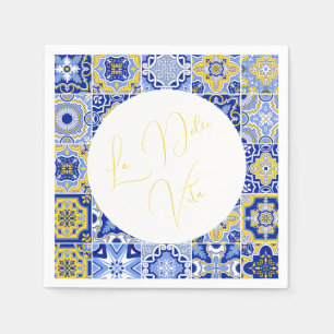 Blauwe Mediterrane Tegel & Citrus bruiloft servett Servet
