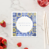 Blauwe Mediterrane Tegel & Citrus bruiloft servett Servet (Insitu)
