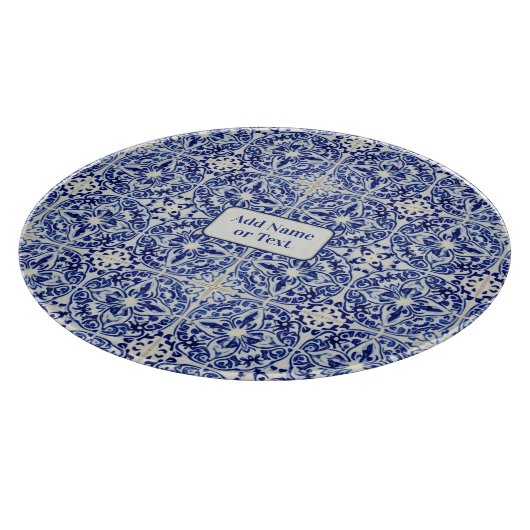   Blauwe Mediterrane Tegel - Eigen Tekst Snijplank (Hoek)