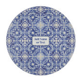   Blauwe Mediterrane Tegel - Eigen Tekst Snijplank (Voorkant)