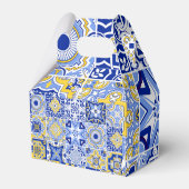 Blauwe mediterrane Tegel en Citrus bruiloft Bedankdoosjes (Achterkant)