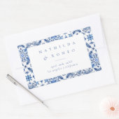 Blauwe mediterrane Tegel en Citrus bruiloft Rechthoekige Sticker (Envelop)
