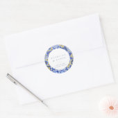 Blauwe mediterrane Tegel en Citrus bruiloft Ronde Sticker (Envelop)
