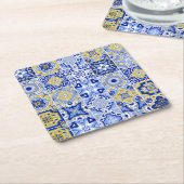 Blauwe mediterrane Tegel en Citrus Kartonnen Onderzetters (Schuin)