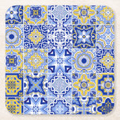 Blauwe mediterrane Tegel en Citrus Kartonnen Onderzetters (Voorkant)