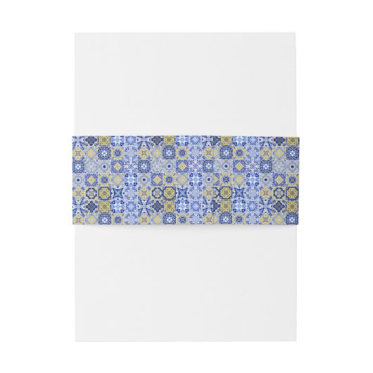 Blauwe mediterrane Tegel en citrus Uitnodigingen Wikkel (Achterkant Voorbeeld)
