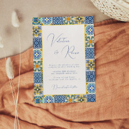 Blauwe mediterrane Tegel en citrusbruiloft Kaart