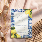 Blauwe mediterrane Tegel en citrusbruiloft Kaart