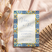 Blauwe mediterrane Tegel en citrusbruiloft Kaart