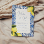 Blauwe mediterrane Tegel en citrusbruiloft Kaart