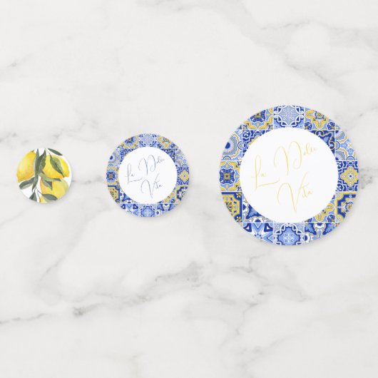 Blauwe mediterrane Tegel en citrusconfetti Confetti (Achterkanten)