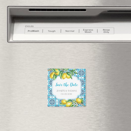 Blauwe mediterrane Tegel Lemon Opslaan Datum Magneet (Insitu (Vaatwasser))