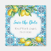 Blauwe mediterrane Tegel Lemon Opslaan Datum Magneet (Voorkant)