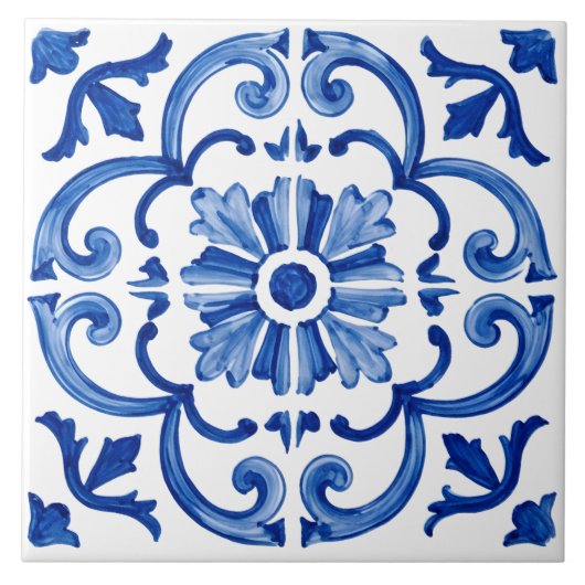 Blauwe mediterrane tegel tegeltje (Voorkant)