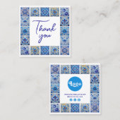 Blauwe mediterrane tegels dank u bijsluiter vierkante visitekaartje (Voorkant / Achterkant)