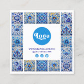 Blauwe mediterrane tegels dank u bijsluiter vierkante visitekaartje (Achterkant)